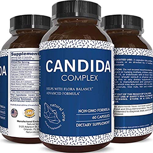 Product Cover Natures Craft's Candida Cleanse Yeast Digestive Enzymes Weight Loss Probiotic Capsules Oregano Leaf Oil Reishi Mushroom Herbs with Vital Nutrients Caprylic Acid for Men & Women 60 Capsules