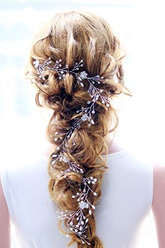 Product Cover Missgrace Extra Long Hair Vine Crystals Bridal Hair Vine Wedding Hair Vine Crystals Bridal Wedding Pearl Hair Vine Wedding Hair Accessory for Party and Evening 19.7 Inches ...
