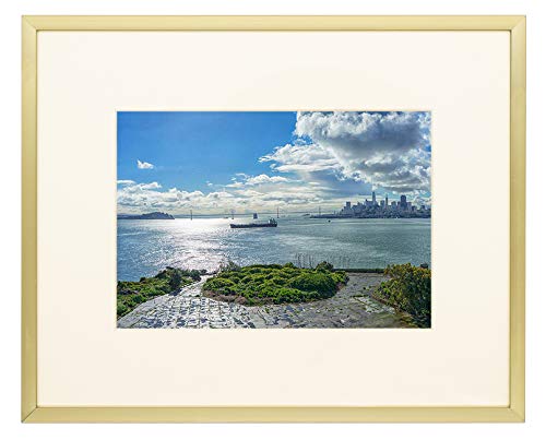 Product Cover Frametory, Metal Picture Frame Collection, Aluminum Gold Photo Frame with Ivory Color Mat for Picture & Real Glass (8x10)