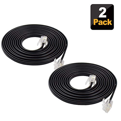 Product Cover SHONCO 2 Pack 2M 6.6ft Phone Telephone Extension Cord Cable Line Wire with Standard RJ11 6P4C Plugs for Landline Telephone,Black
