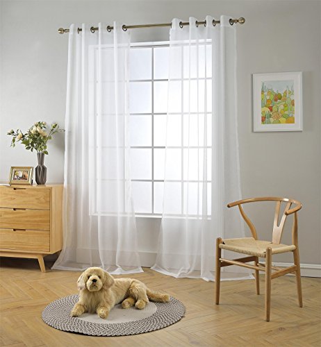 Product Cover MIUCO 2 Panels White Curtains Grommet Textured Solid Sheer Curtains 84 Inches Long for Bedroom (2 x 54 Wide x 84