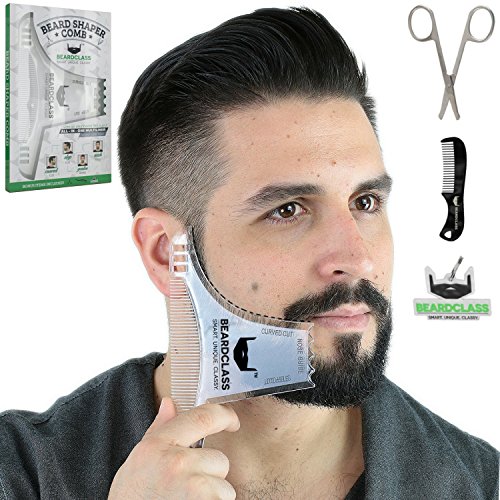 Product Cover BEARDCLASS Beard Shaping Tool - 8 in 1 Comb Multi-liner Beard Shaper Template Comb Kit Transparent - Works with any Beard Razor Electric Trimmers or Clippers (Clear)