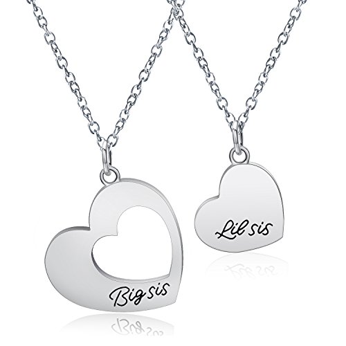 Product Cover KUIYAI Big Sis Little Sis 2 Pieces Matching Heart Necklace Set (Big Little Sis Necklace)