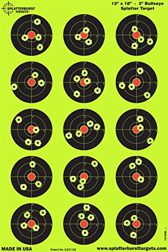 Product Cover Splatterburst Targets - 12 x 18 inch - 3 inch Bullseye Shooting Target - Shots Burst Bright Fluorescent Yellow Upon Impact - Gun - Rifle - Pistol - Airsoft - BB Gun - Pellet Gun - Air Rifle (50 Pack)