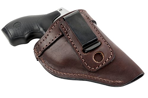 Product Cover The Defender Leather IWB Holster - Fits Most J Frame Revolvers Incl. Ruger LCR, S&W 442/642, Taurus, Charter & Most .38 Special Revolvers - Made in USA - Brown - Right Handed