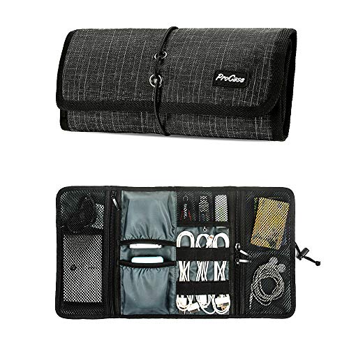 Product Cover ProCase Accessories Bag Organizer, Universal Electronics Travel Gadgets Carrying Case Pouch for Charger USB Cables SD Memory Cards Earphone Flash Hard Drive -Black Plaid
