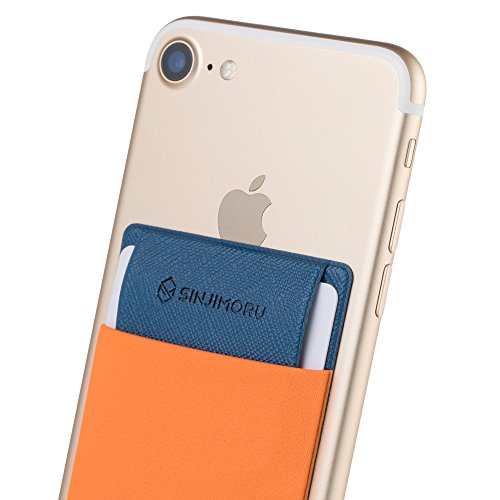 Product Cover Sinjimoru Credit Card Holder for Back of Phone, Phone Card Holder, Stick on Wallet Functioning as Cell Phone Card Sleeves, Adhesive ID Case for iPhone Sinji Pouch Flap, Orange