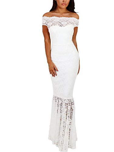 Product Cover Elapsy Womens Sexy Off Shoulder Bardot Lace Evening Gown Fishtail Maxi Dress