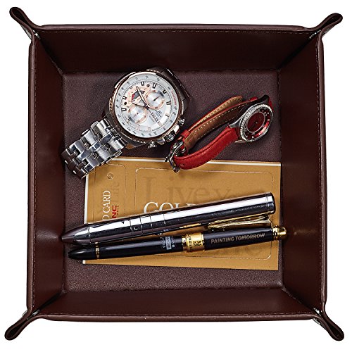 Product Cover OARIE Jewelry Tray, Valet Tray PU Leather Catchall Tray for Men Key Wallet Coin Box Travel Valet Tray(Brown)