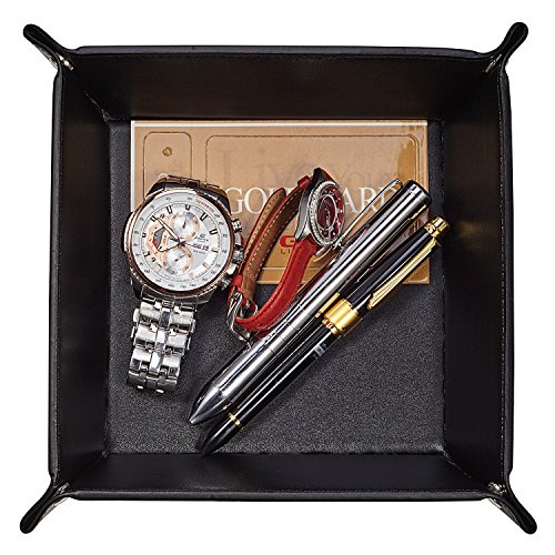 Product Cover OARIE Men Valet Tray,Jewelry Tray Key PU Leather Valet Tray Box, Fully PU Leather Storage Tray(Black)