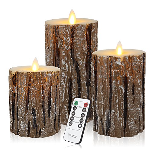 Product Cover Vinkor Flameless Candles Flickering Candles Decorative Battery Flameless Candle Classic Real Wax Pillar with Dancing LED Flame & 10-Key Remote Control 2/4/6/8 Hours Timers (Birch Effect)