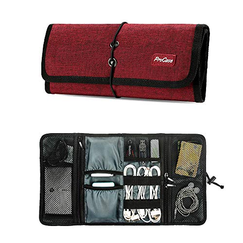 Product Cover ProCase Accessories Bag Organizer, Universal Electronics Travel Gadgets Carrying Case Pouch for Charger USB Cables SD Memory Cards Earphone Flash Hard Drive -Red
