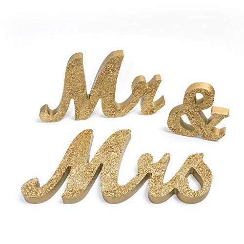 Product Cover senover Mr and Mrs Sign Wedding Sweetheart Table Decorations,Mr and Mrs Letters Decorative Letters for Wedding Photo Props Party Banner Decoration，Wedding Shower Gift (Gold Glitter)