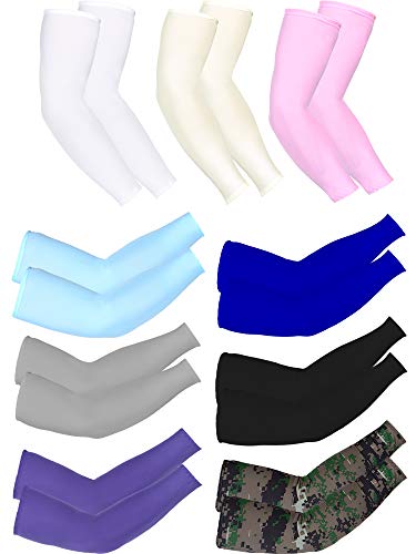 Product Cover Mudder 9 Pairs Unisex UV Protection Sleeves Arm Cooling Sleeves Ice Silk Arm Sleeves Arm Cover Sleeves (White, Black, Gray, Sky Blue, Pink, Purple, Royal Blue, Camouflage, Yellow)