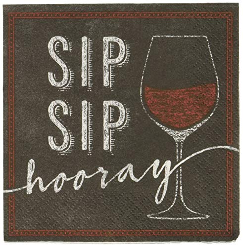 Product Cover Creative Converting 322309 Wine Glass Sip Hooray Birthday Party Paper Beverage Napkins Supplies, One Size, Multicolor