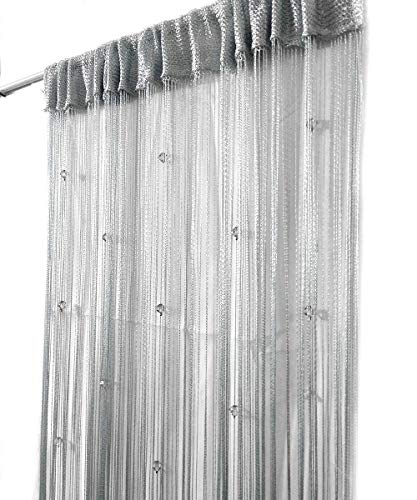 Product Cover Eve Split Decorative Door String Curtain Wall Panel Fringe Window Room Divider Blind for Wedding Coffee House Restaurant Parts Crystal Tassel Screen Home Decoration (silver002)