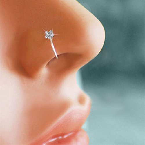 Product Cover Goldenchen Small Thin Flower Clear Crystal Nose Ring Stud Hoop-Sparkly Crystal Nose Ring