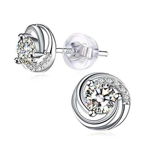 Product Cover J.Rosée Jewelry 925 Sterling Silver with 3A Cubic Zirconia Stud Earrings Spiral love, Gifts for Women Girls