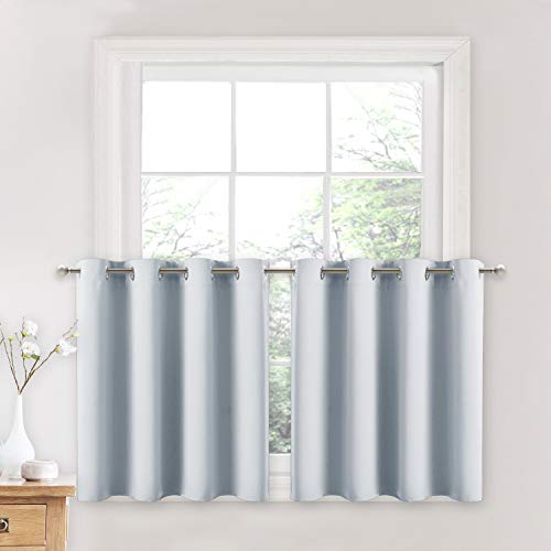 Product Cover NICETOWN Greyish White Room Darkening Drapes - Energy Efficient Kitchen Grommet Top Curtain Panels for Short Window, Basement (1 Pair, W52 x L24 + 1.2 inches Header)