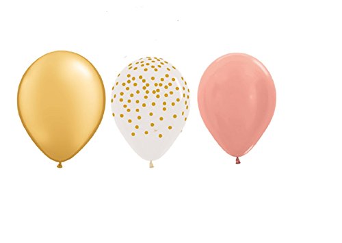 Product Cover 15 new 11 inch BALLOONS party ROSE GOLD , CLEAR with GOLD DOTS & GOLD wedding FAVORS prom SHOWER birthday VHTF