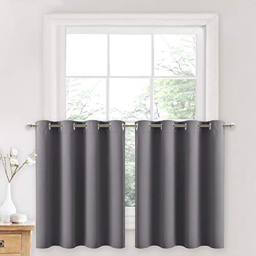 Product Cover NICETOWN Blackout Window Curtains for Kitchen - Thermal Insulated Blackout Grommet Top Drapes for Cafe Store (Grey, 2 Panels, 52W by 36L + 1.2 inches Header)