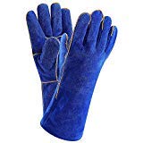 Product Cover DEKO Welding Gloves 14 inch Leather Forge Heat Resistant Welding Glove for Mig, Tig Welder, BBQ, Furnace, Camping, Stove, Fireplace and More (Blue)