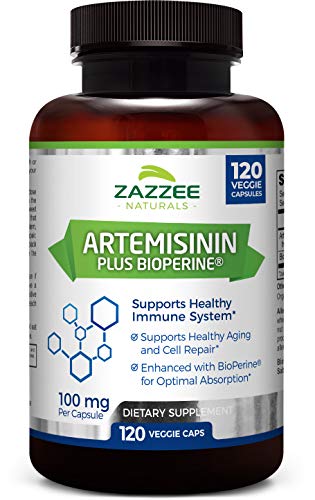 Product Cover Zazzee Artemisinin, 100 mg per Capsule, 120 Veggie Capsules, 4 Month Supply, Plus 5 mg BioPerine for Enhanced Absorption, Sweet Wormwood Extract, Vegan and Non-GMO