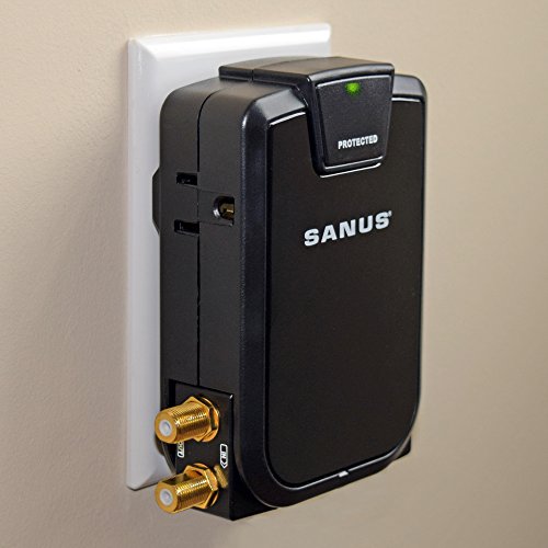 Product Cover SANUS Low Profile On-Wall AV Surge Protector with 1080J of Fireproof Protection - 3 AC Outlets Plus Rotating Coax Line Protection with Signal Filtering