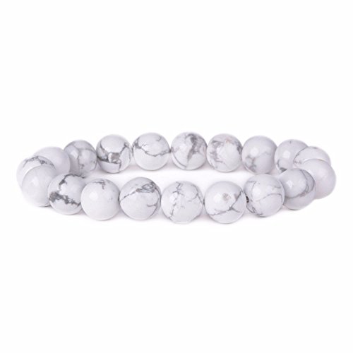 Product Cover Justinstones Natural White Howlite Gemstone 10mm Round Beads Stretch Bracelet 7 Inch Unisex