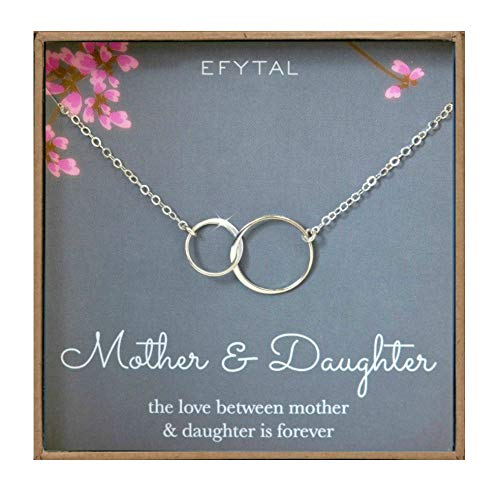 Product Cover EFYTAL Mother Daughter Necklace - Sterling Silver Two Interlocking Infinity Double Circles, Mothers Day Jewelry Birthday Gift