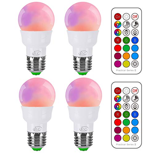 Product Cover RGB LED Light Bulb, Color Changing Light Bulb Dimmable 5W E26 Screw Base RGBW, Mood Light Flood Light Bulb - 12 Color Choices - Timing Infrared Remote Control Included, 40W Equivalent (4 Pack)