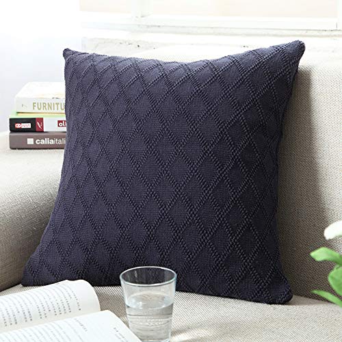 Product Cover DONEUS Cable Knitted Pillow Case Cushion Cover Decorative Knitting Patterns Square Warm Throw Pillow Cover with Zipper Concealed(Navy,18