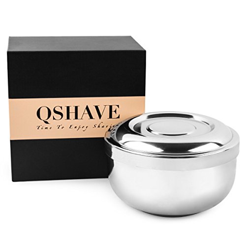 Product Cover QSHAVE Stainless Steel Shaving Bowl with Lid 4 Inch Diameter Large Deep Size Chrome Plated Shinning Finish