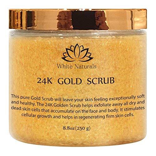 Product Cover Last Day Sale! Pure 24K Gold Scrub By White Naturals:Moisturizing Face&Body,Exfoliate With Anti-Aging Properties,Removes Dead Skin Cells,Reduces The Appearance Of Wrinkles&Repairs Sun Damage 8.8oz