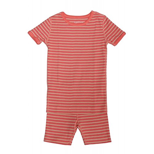 Product Cover Skylar Luna Girl's Short Sleeve Stripe and Print Pajama Set - 100% Organic Cotton Shirt Shorts - GOTS Certified