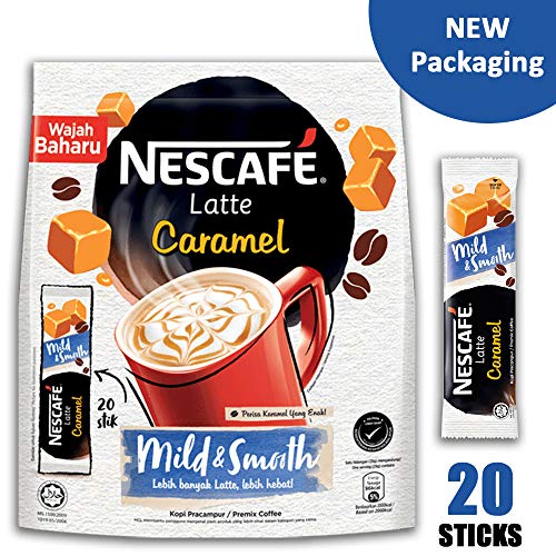 Product Cover Nescafe 3 in 1 CARAMEL Coffee Latte - Instant Coffee Packets - Single Serve Flavored Coffee Mix (20 Sticks)