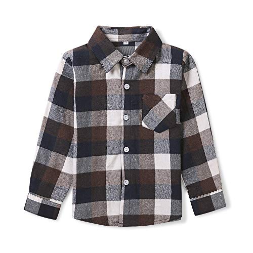 Product Cover OCHENTA Big Boys' Button Down Flannel Plaid Shirt, Kids Long Sleeve Tops E003 Coffee Tag 160CM - 9-10 Years