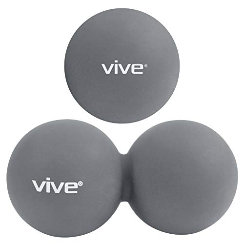 Product Cover Vive Double Lacrosse Ball Massage - Peanut Foot Massager for Myofascial Release, Trigger Point & Deep Tissue Roller - Shape Firm Rubber for Sore Muscles, Back, Neck, Pressure Point Self Pain Relief