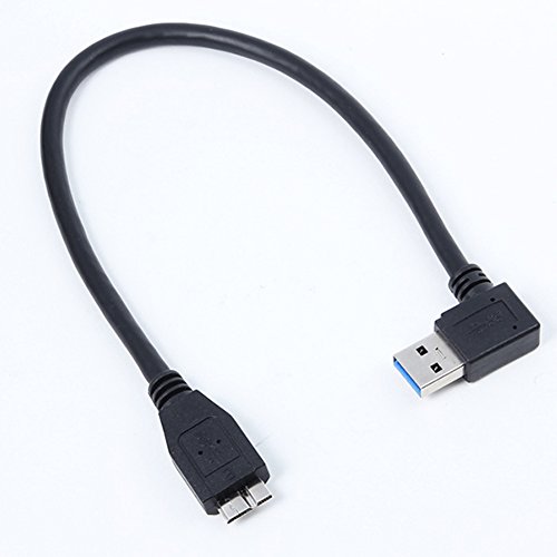 Product Cover Bluwee SuperSpeed USB 3.0 Cable - Right Angle 90 Degrees Type A Male to Micro-B Cable Cord - 1ft(30cm) - Round Black(OD 6.0mm)