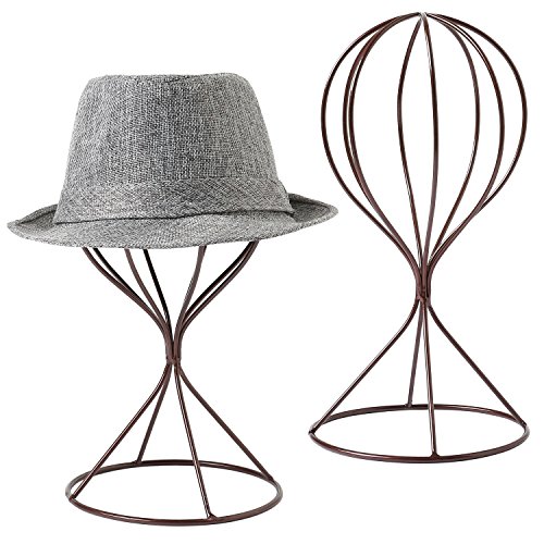 Product Cover MyGift Modern Metal Hat Stands, Tabletop Decorative Wig Holders, Set of 2, Brown