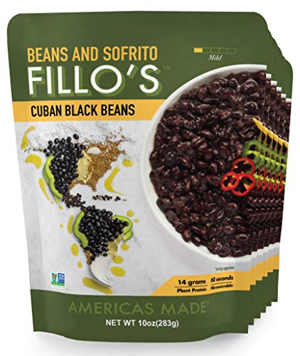 Product Cover FILLO'S Cuban Black Beans, 6 count, Ready to Eat Sofrito & Beans, Made with Fresh Vegetables, Non-GMO, Plant Protein, Vegan, Microwave Meals, Seasoned Beans