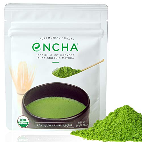 Product Cover Encha Ceremonial Organic Matcha (USDA Organic Certificate and Antioxidant Content Listed, Premium First Harvest Directly from Farm in Uji, Japan, 30g/1.06oz in Resealable Pouch)