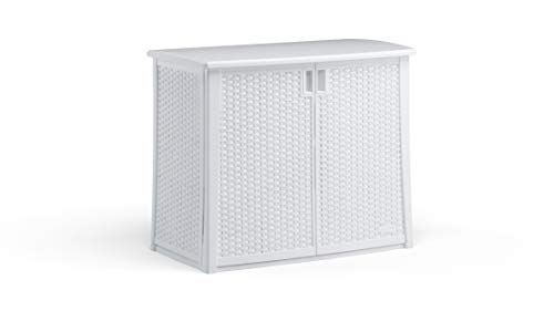 Product Cover Suncast 97-Gallon Large Deck Cabinet Box - Lightweight Resin Indoor/Outdoor Storage Container for Patio Cushions and Gardening Tools - Store Items on Patio, Garage, Yard - White
