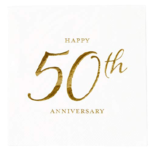 Product Cover C.R. Gibson Gold Foil ''Happy 50th Anniversary'' Paper Beverage Napkins, 20 ct., 5'' x 5''