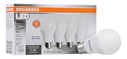 Product Cover SYLVANIA General Lighting 78102 Sylvania Non-Dimmable Led Light Bulb, 14 W, 120 V, 1500 Lumens, 3500 K, CRI 80, 2.375 in Dia X 4.29 in L, 4-Pack, Bright White, 4 Piece