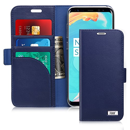 Product Cover FYY [Genuine Leather Wallet Case for Samsung Galaxy S8+ Plus 2017, Handmade Flip Folio Wallet Case with Kickstand Card Slots Magnetic Closure for Samsung Galaxy S8+ Plus 2017 Navy Blue