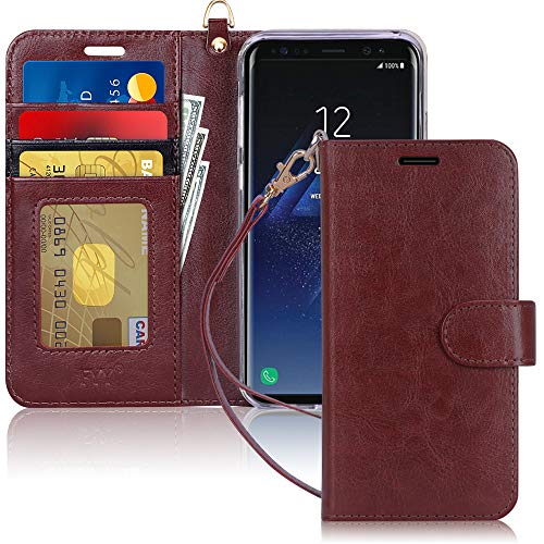 Product Cover FYY Luxury PU Leather Wallet Case for Samsung Galaxy S8, [Kickstand Feature] Flip Folio Case Cover with [Card Slots] and [Note Pockets] for Samsung Galaxy S8 Dark Brown