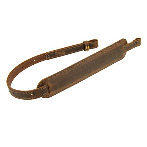 Product Cover Nohma Leather BF500 Buffalo Leather Padded Rifle Gun Sling, Crazy Horse/Brown Stitched, Amish Handmade