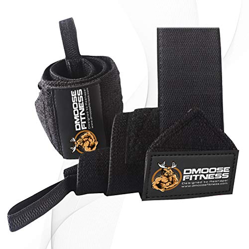 Product Cover DMoose Fitness Wrist Wraps for Weightlifting, Powerlifting, Barbell Strength Training, Benching, Bodybuilding, MMA and Crossfit, Thumb Loops with Adjustable Straps, Men and Women