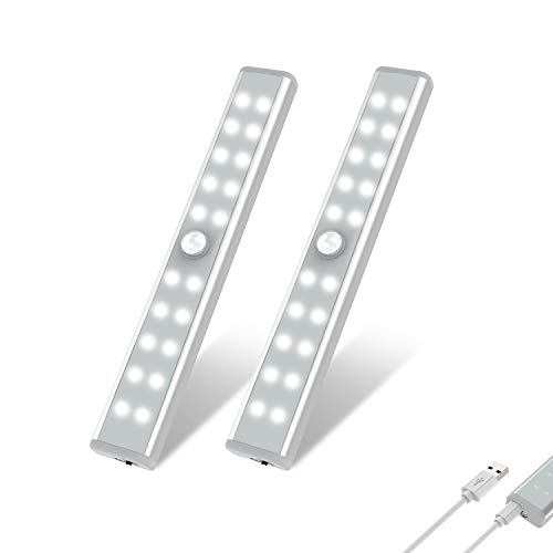 Product Cover Wardrobe Light, OxyLED Motion Sensor Closet Lights, 20 LED Under Cabinet Lights, USB Rechargeable Stick-on Stairs Step Light Bar, LED Night Light, Safe Light with Magnetic Strip, 2-pack, T-02U